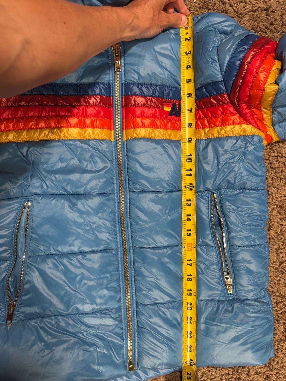 Aviator Nation Women’s 5 Stripe Trekker Glossy Ocean Puffer Jacket S - Picture 7 of 7
